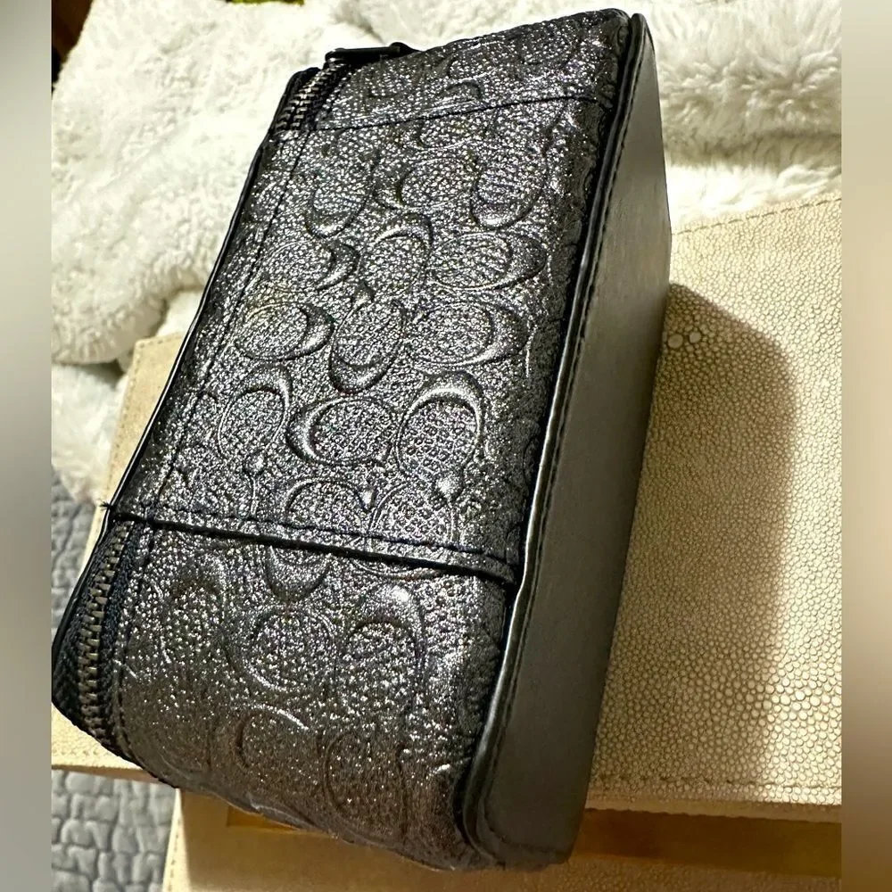 Coach Travel Jewelry Case - Signature Black Embossed Leather